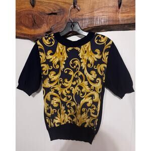 Auth. Vintage Salvatore Ferragamo Silk Scrolls Printed Blouse Size S